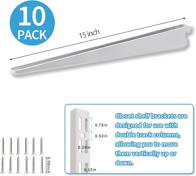 10 Pack 15‑Inch Adjustable Wire Shelf Brackets – Heavy‑Duty Double‑Track Closet - Image 2