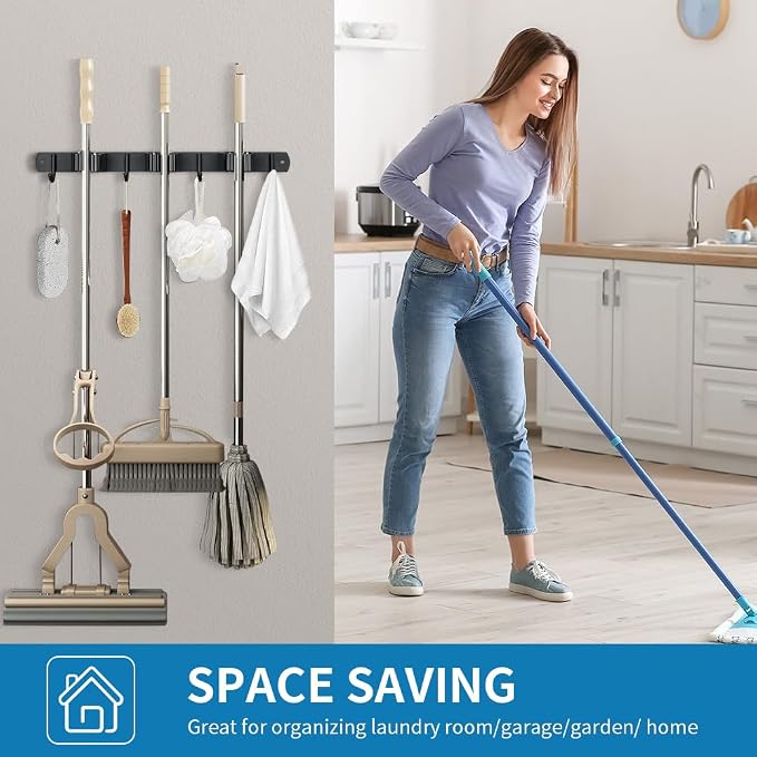 Broom Hanger and Mop Holder, Heavy Duty Garden Tool Organizer Rack Rake and - Image 5