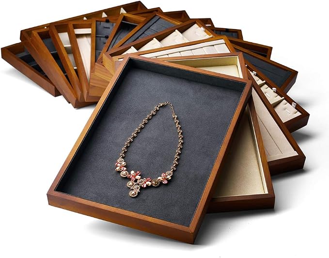 Oirlv Wood 13 Grids Necklace/Bracelet/Pendant Display Tray Jewelry Drawer - Image 2