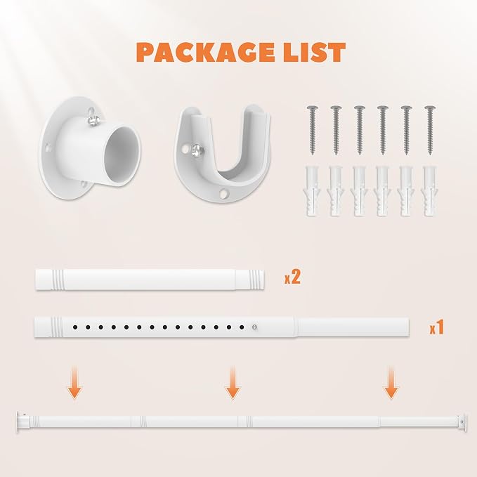 Closet Rod 30-51 Inches, Adjustable Heavy Duty Metal White Closet Rods - Image 9