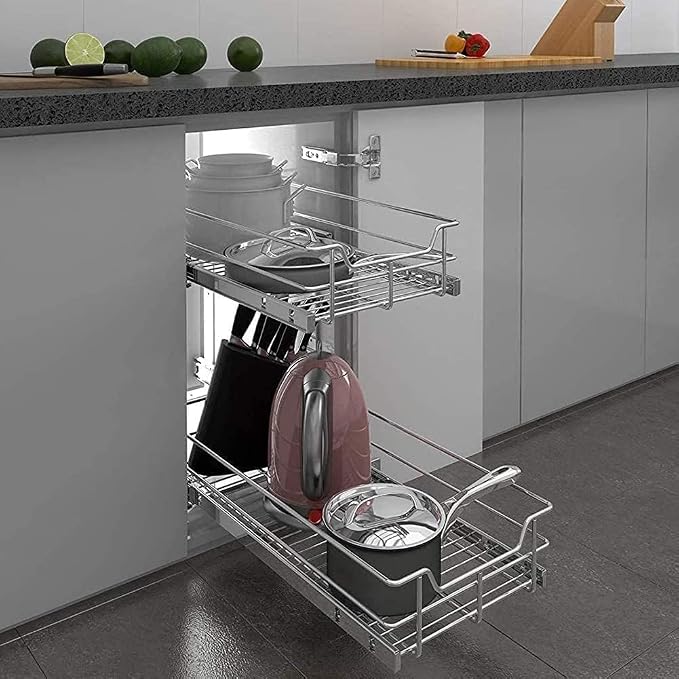 2 Tier Pull Out Cabinet Organizer 15" W X 22" D, Slide Out Drawers - Image 9