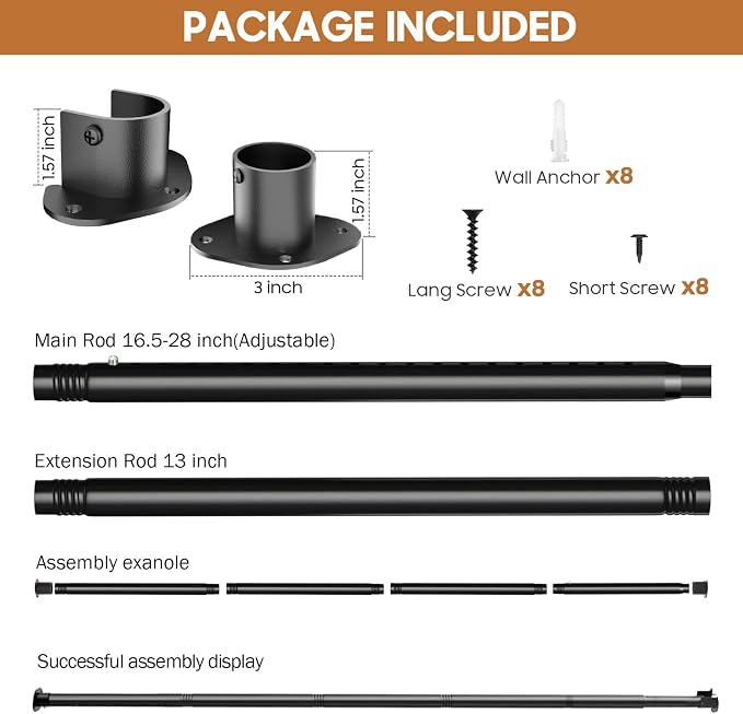 Closet Rods for Hanging Clothes, 16.5 to 79 Inches Adjustable Closet Rod - Image 4
