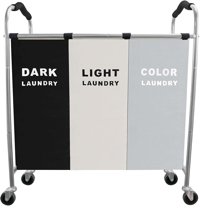 Laundry Sorter 3 Section, 240L Large Laundry Cart - Image 4