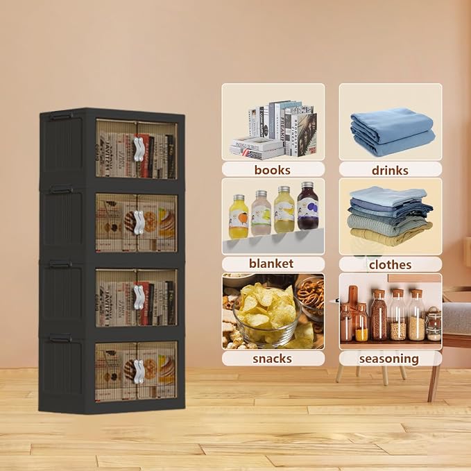 Stackable Storage Bins with Lid & Drawers, Large Foldable Collapsible Storage - Image 3