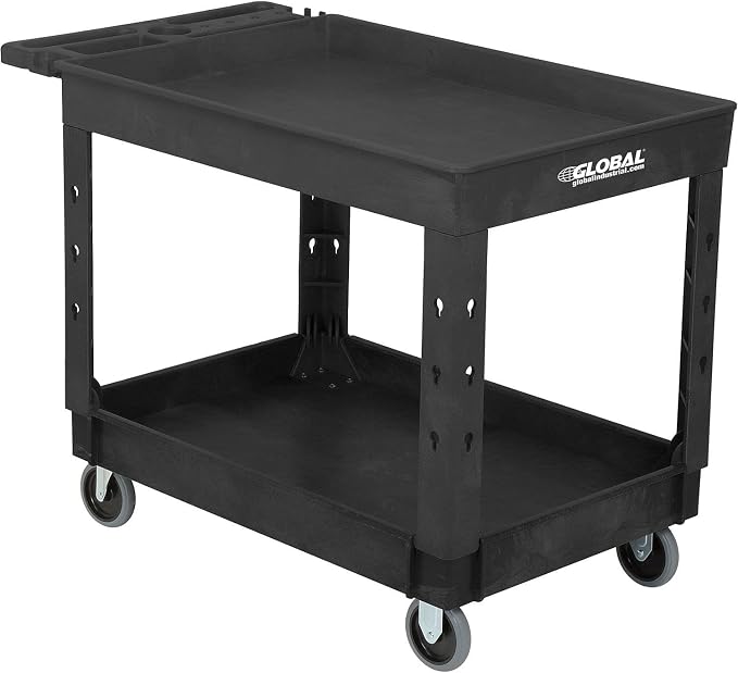 Global Industrial Industrial Service & Utility Cart, Plastic 2 Tray Black Shelf by GlobalIndustrial