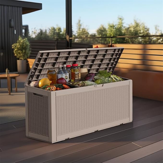 120 Gallon Outdoor Deck Box, Storage Lockable Waterproof Patio Furniture - Image 7