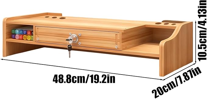 Desktop Computer Elevated Stand 48.8x20x10.5cm, Wooden Monitor Riser - Image 2