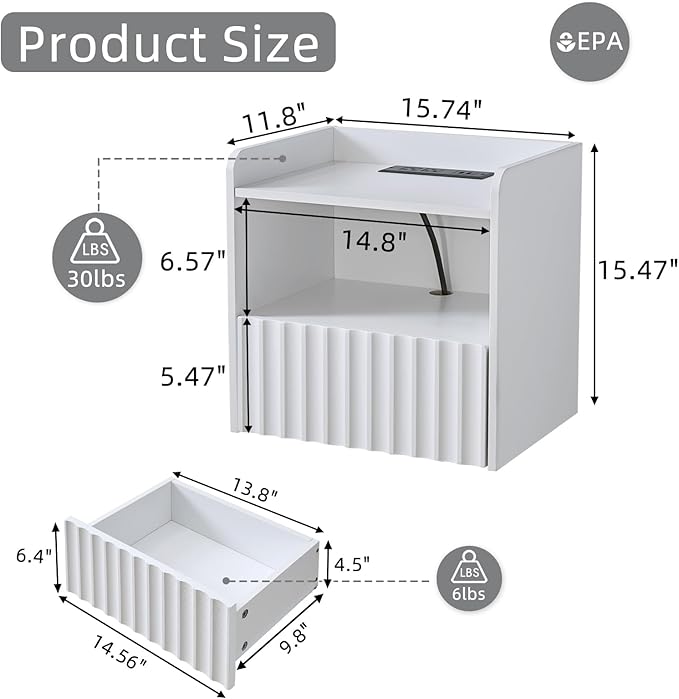 Modern Fluted Floating Nightstand Wall Mounted - Image 2