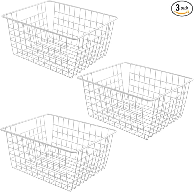 3 Pack Freezer White Wire Baskets by LOSYHU