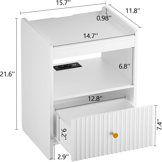 HIFYOBRO 21.6" Tall Fluted Nightstand Set, End Table - Image 3