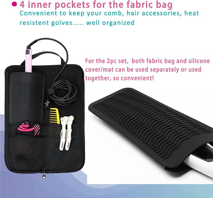 WK IEASON Hair Flat Iron Case Holder Canvas Bag Heat Resistant Curling Iron - Image 2