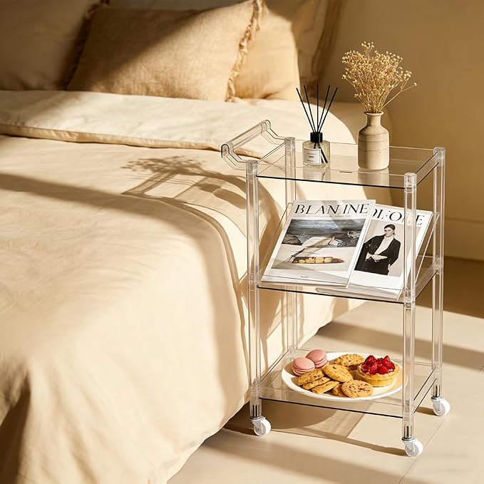 Acrylic Utility Rolling Cart, 3-Tier Clear Acrylic Storage Cart - Image 4