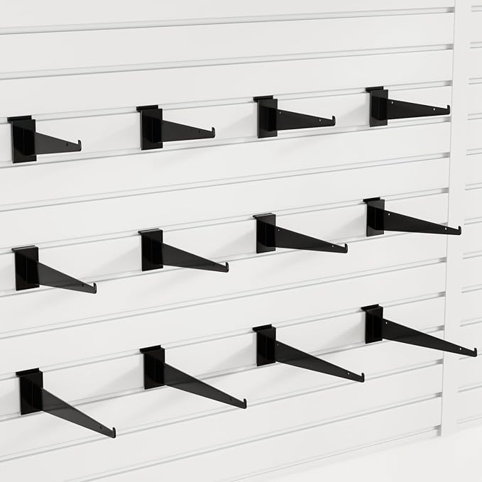 10" Black Slat Wall Shelf Brackets, Floating Metal Slat Wall Accessories - Image 9