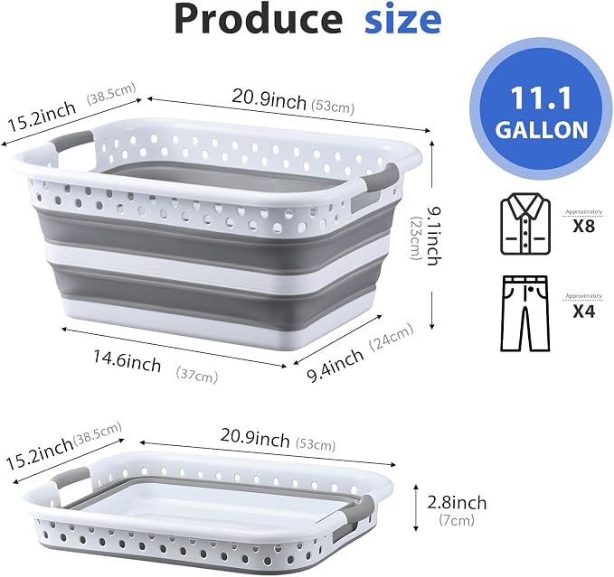 Monozuki Collapsible Plastic Laundry Basket 11.1 gallon 2pcs Eco-recycled - Image 7