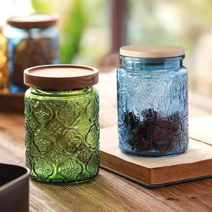 ANSQU 23.7 FL OZ Blue Glass Jars, 2 Pack Vintage Glass Kitchen Storage Counter - Image 4
