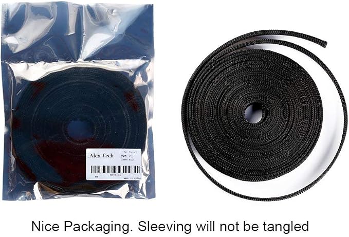 50ft - 1/4 inch & 1/2 inch PET Expandable Braided Sleeving – Black – Alex Tech - Image 6