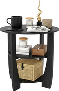 Round End Table with Storage Shelf, 3 Tier Modern Side Table, Sofa Recliner by Zexvida
