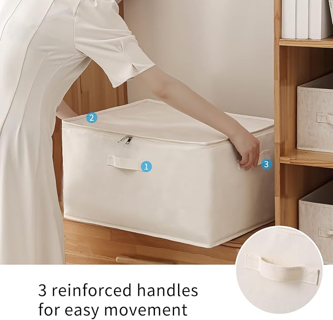4 Pack Large Canvas Comforter Storage Bags Closet Organizer - Image 6