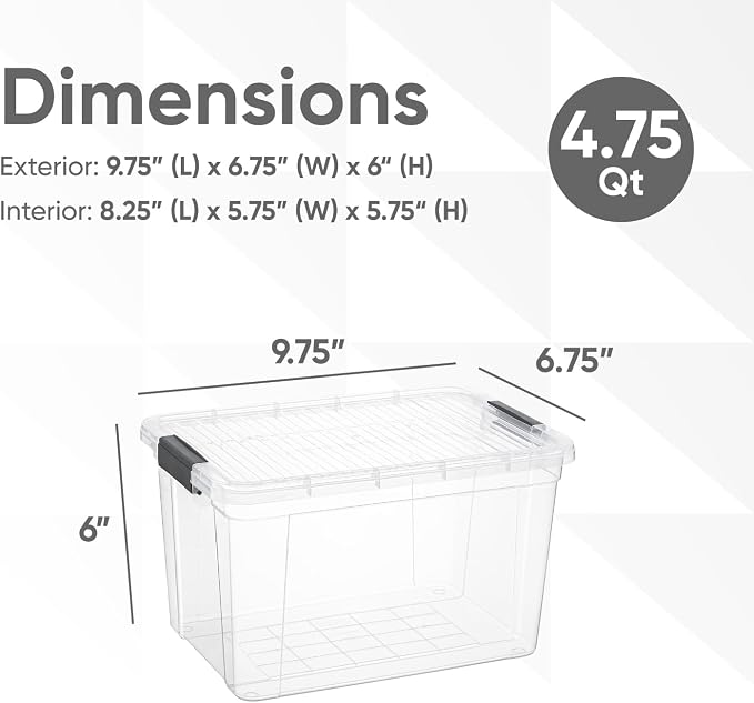Superio Clear Storage Box with Lid, 4.7 Quart Plastic Container Bins - Image 2