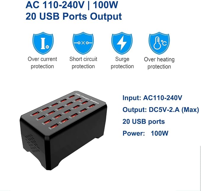 100W 20-Port Multi-Device USB Charging Station - Image 3