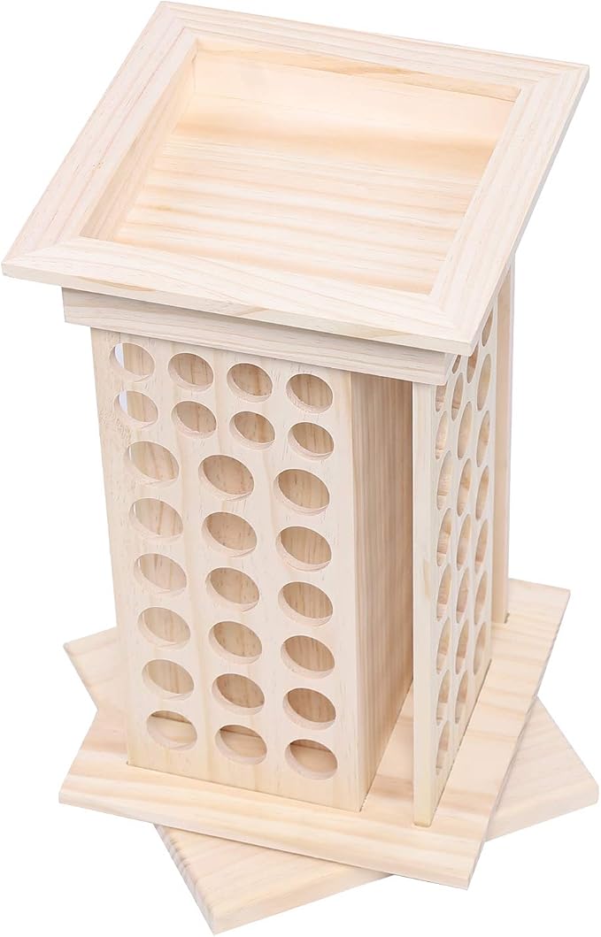 104-Hole Wooden Essential Oil Display Rack, 8 Tiers Rotating Pine Organizer - Image 5