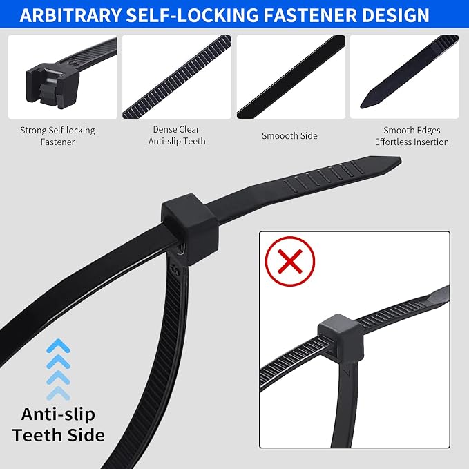 1000PCS Zip Ties 12 Inch Heavy Duty 50lbs UV Resistant Zip Black Cable Straps - Image 5