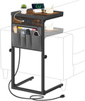 HOOBRO C-Shaped End Table with Charging Station, 29.5” Adjustable Height Side by HOOBRO