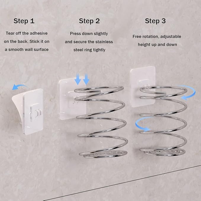 Wall-Mounted Spiral Hair Tool Holder, Adhesive Bathroom Organizer - Image 4