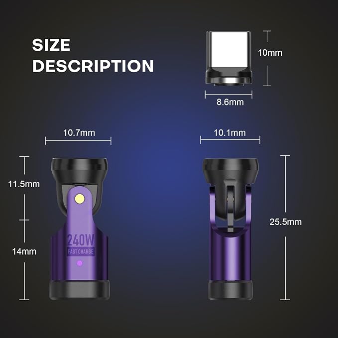 Magnetic USB C 90 Degree Adapter 240W, Can Be Type-C Cord Into Right Angle - Image 5