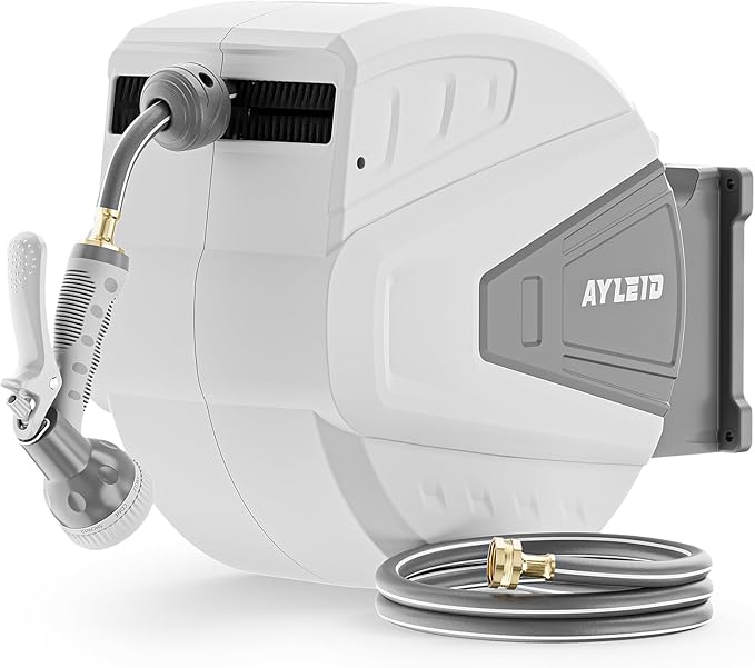 Ayleid Retractable Garden Hose Reel, 5/8 in x 100 FT Wall Mounted Hose Reel by Ayleid