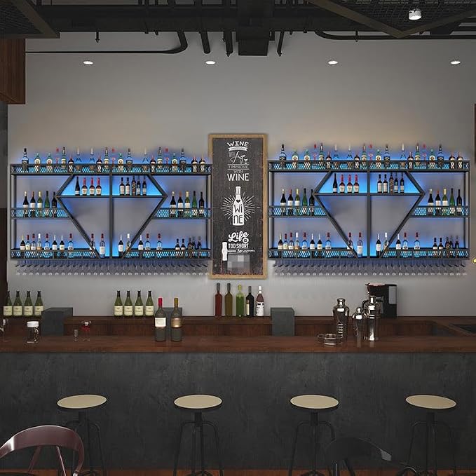 95in Large Wall Mounted Wine Rack 4 Tier Metal Wine Bottle Holder Modern - Image 6