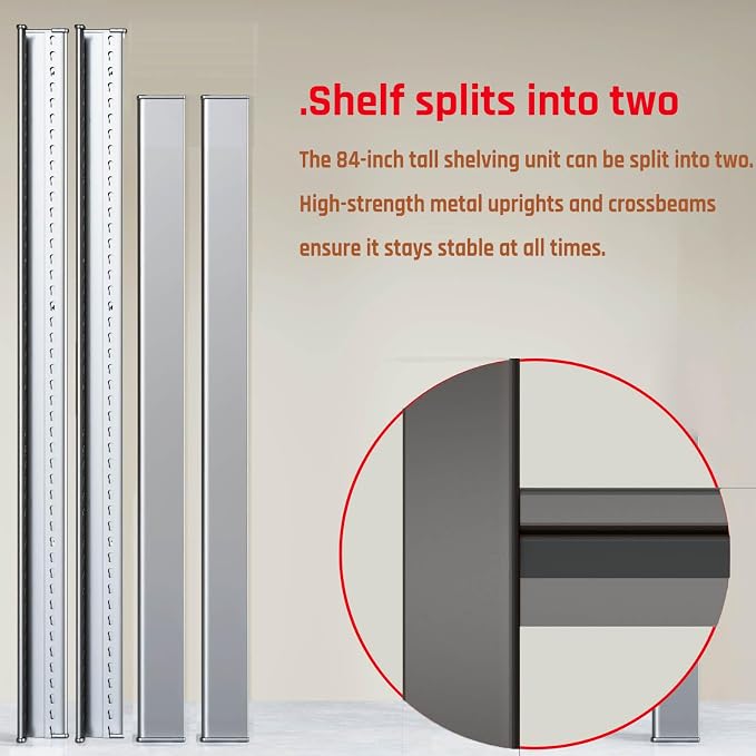 65" Wide Heavy Duty Garage Shelving Units, 6-Tier Deep Storage Shelves - Image 5