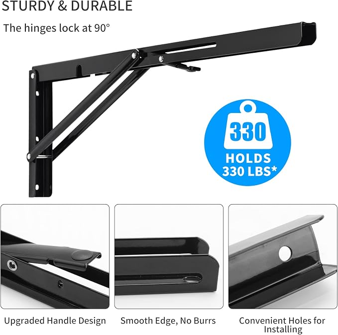 YUMORE Folding Shelf Brackets, 24 Inch Heavy Duty L Bracket, Max Load: 330lb - Image 4