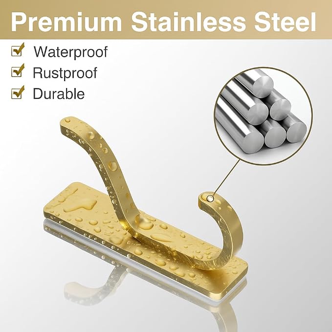 Gold Adhesive Wall Hooks for Hanging - Image 3