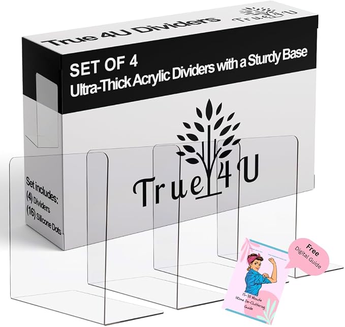 True 4U 4 Pack, Acrylic Shelf Dividers by True4U