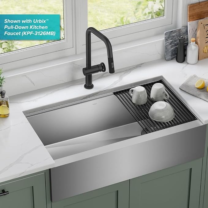 KRAUS Kore 36-Inch Farmhouse Workstation 16 Gauge Single Bowl Stainless Steel - Image 2