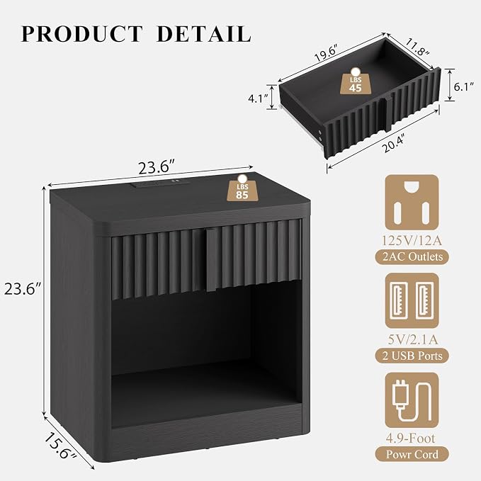 Fluted Nightstand Set of 2 - Image 3