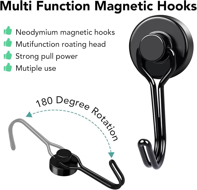 MIKEDE Strong Magnetic Hooks, 40LBS Black Swivel Swing Hooks Heavy Duty - Image 5