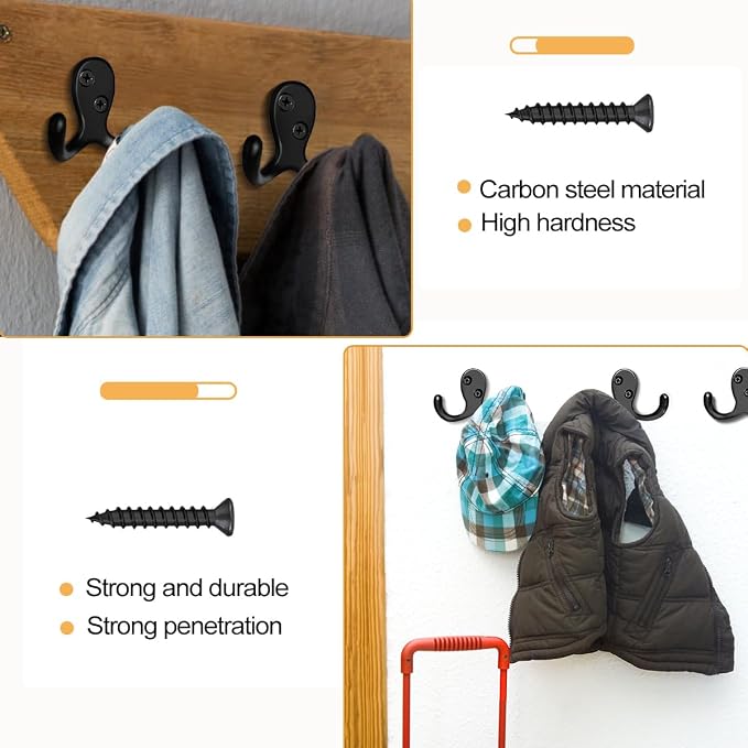 10 Pack Coat Hooks Wall Hooks for Hanging, Heavy Duty Double Prong Metal Hook - Image 5