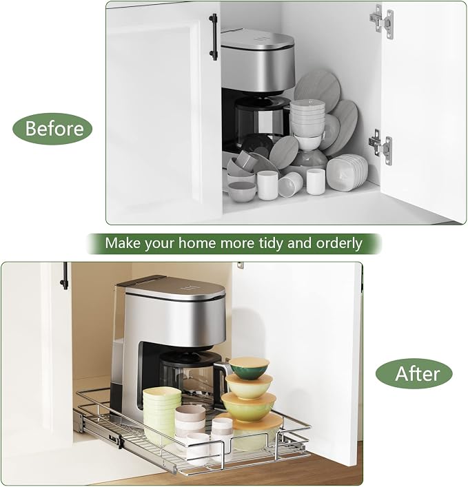 LOVMOR Pull Out Cabinet Organizer 14"W x 21"D, Kitchen Cabinet Pull Out Shelves - Image 7