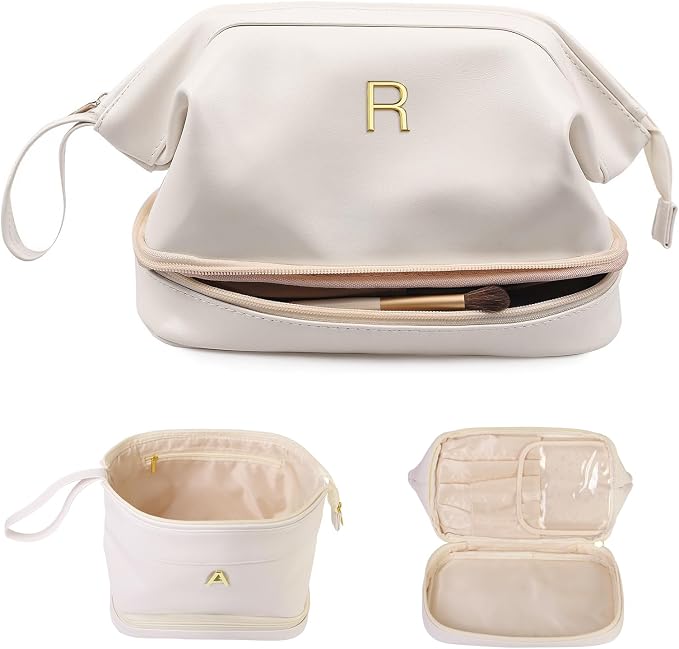 Birthday Gifts for Women, Initial Makeup Bags for Teens Girls, Double Layer by Vogewood