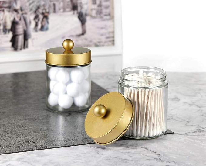 Amolliar 6Pc Apothecary Jars Bathroom Vanity Organizer- Rustic Farmhouse Decor - Image 8
