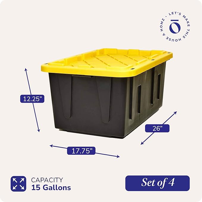 HOMZ 4-Pack Durabilt Tote, Heavy Duty Plastic Storage Bins - Image 4