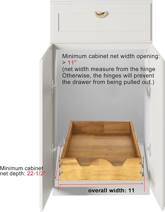 DINDON 1 Tier Pull Out Cabinet Organizer Single Tier Heavy Duty Sliding Wood - Image 3