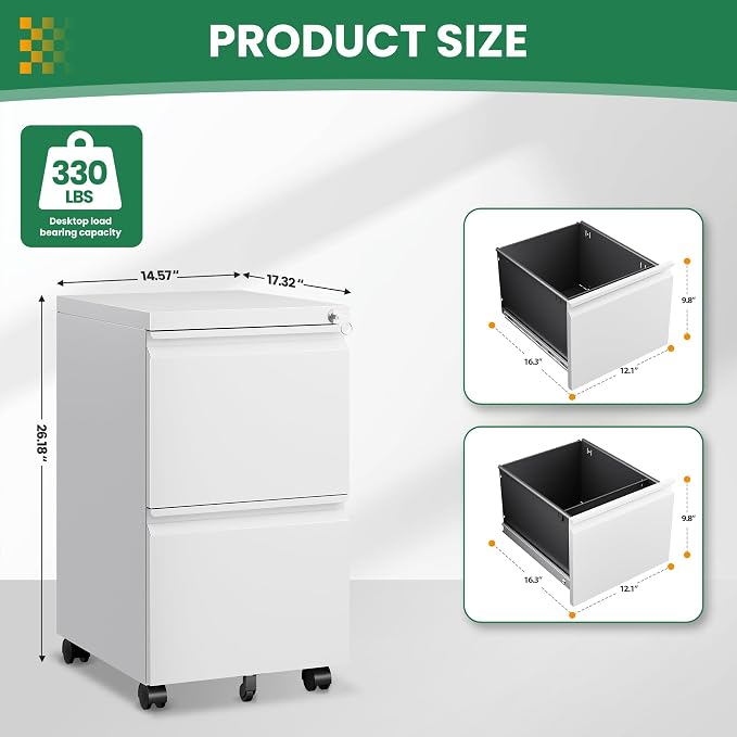 2 Drawer Mobile File Cabinet - Image 3