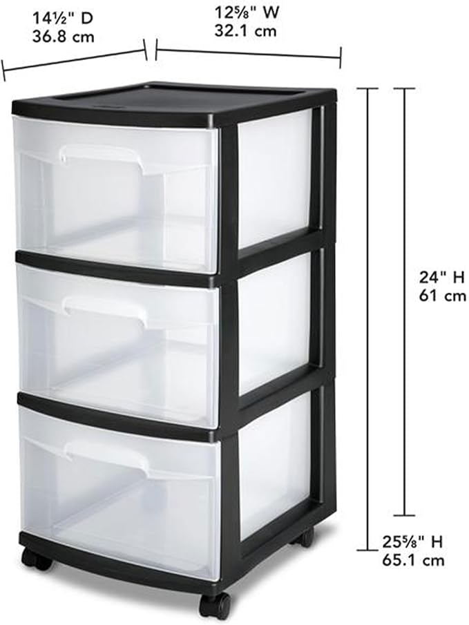 Sterilite 8 Pack Plastic Storage Organizer, 3 Drawer Rolling Bin Cart, Closet - Image 3