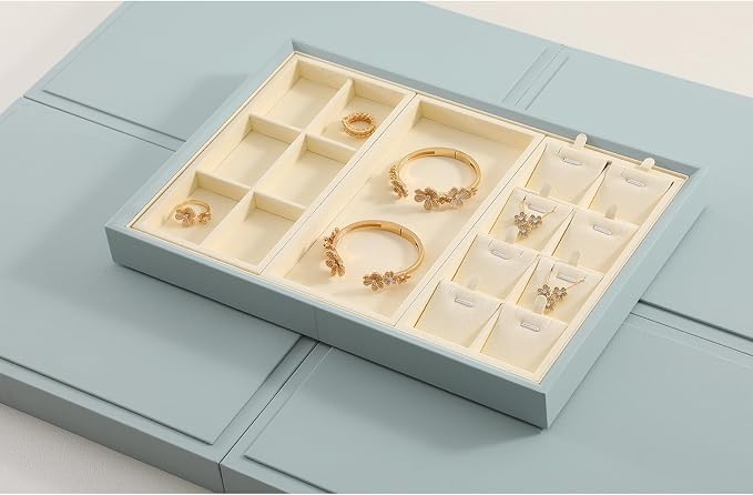 Dark Blue Jewelry Display Tray Ring Necklace Earring Bangle Organizer - Image 4