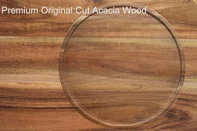 11" Acacia Wood Lazy Susan Organizer Kitchen Turntable - Image 4