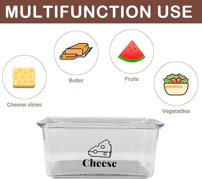 Cheese Container Airtight with Draining Basket Cream Cheese Sliced Cheeses Box - Image 2