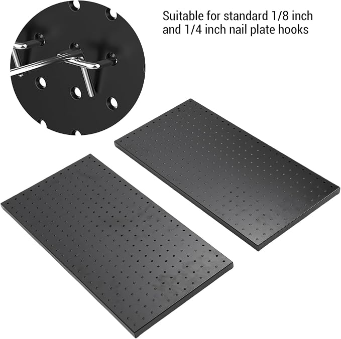 LiebeWH Metal Pegboard Wall Organizer 2 Panels 24x12 Inch Black Heavy Duty Peg - Image 5